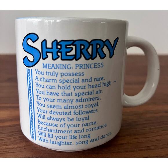 Vtg Sherry Mug Cup Poetry Poem Name  Princess Blue Interior Coffee Tea Cocoa - Picture 1 of 7
